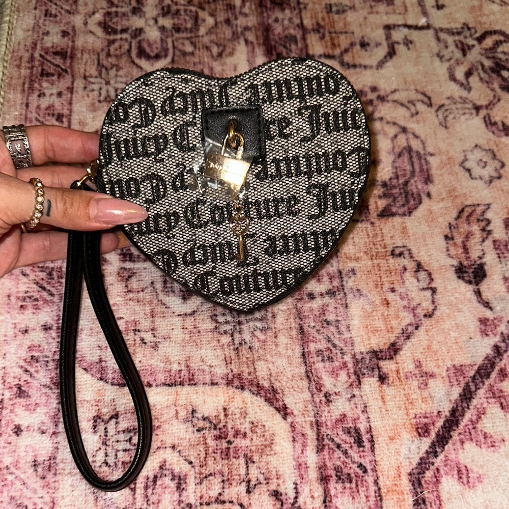 Juicy Couture Black and Gray Clutch with Vintage Script Design